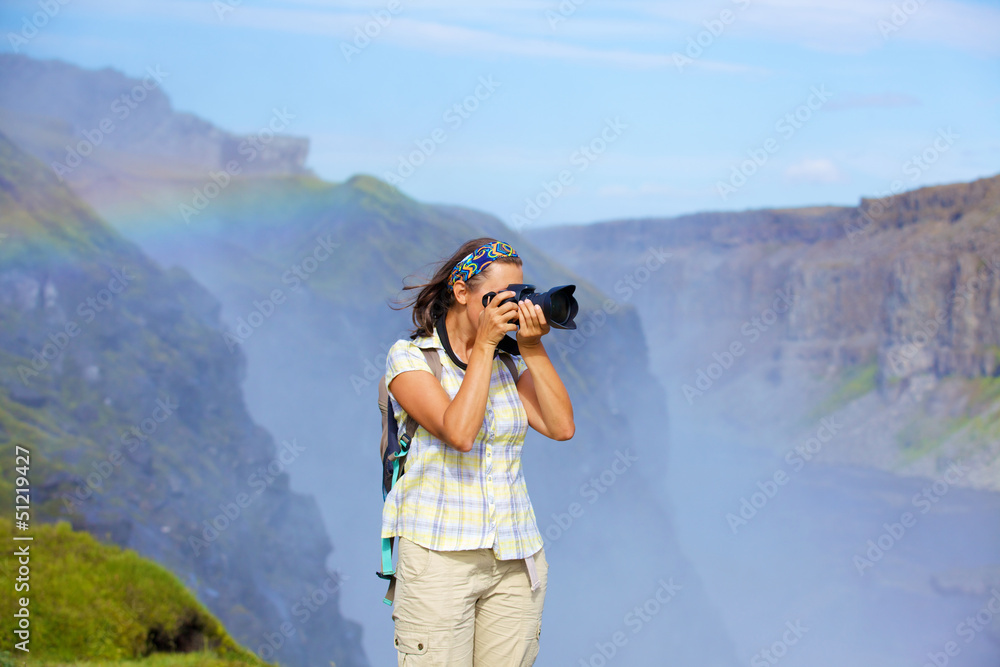 View of woman photographer. Iceland