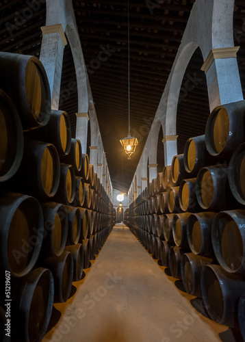 Canvas Print Sherry barrels in Jerez bodega, Spain