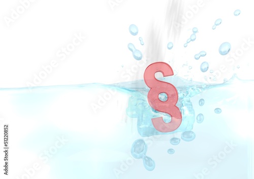 3d render of a legal law icon fallen into water