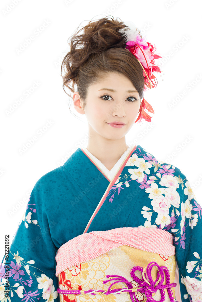 Beautiful asian kimono woman on white background Beautiful asian kimono woman on white background
