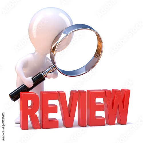 Little man studies his review