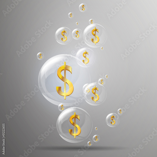 Vector Bubbles with Golden Dollar Signs in it