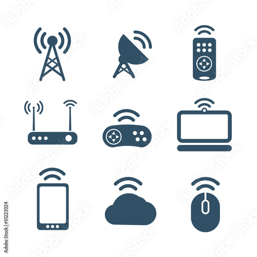 Wireless equipment icons collection isolated on white