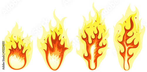 Cartoon Fire And Burning Flames Set