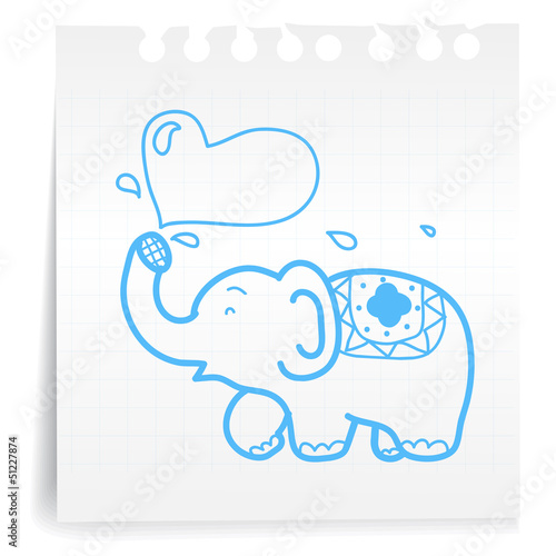 elephants spraying water cartoon_on paper Note