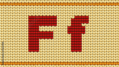 Vector Red knitted alphabet. Letter F