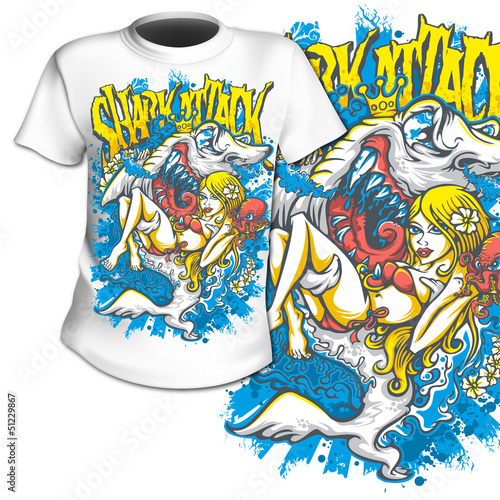 T-Shirt Print Comic Shark