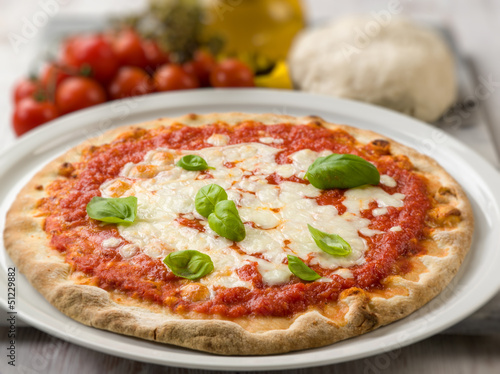 margherita pizza with buffalo mozzarella, selective focus