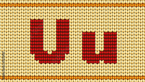Vector Red knitted alphabet. Letter U
