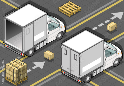 Isometric White Refrigerator Van in rear view