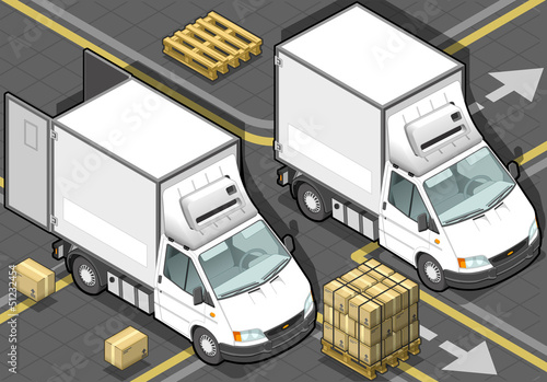 Isometric White Refrigerator Van  in Front View