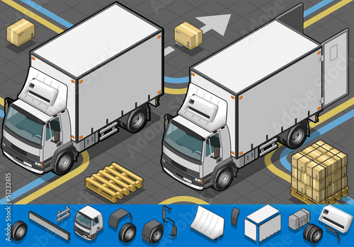 isometric container refrigerator truck in front view