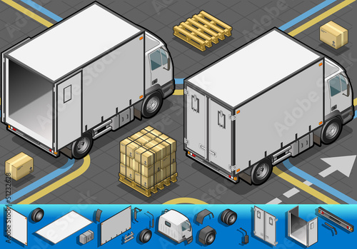 isometric container refrigerator truck in rear view