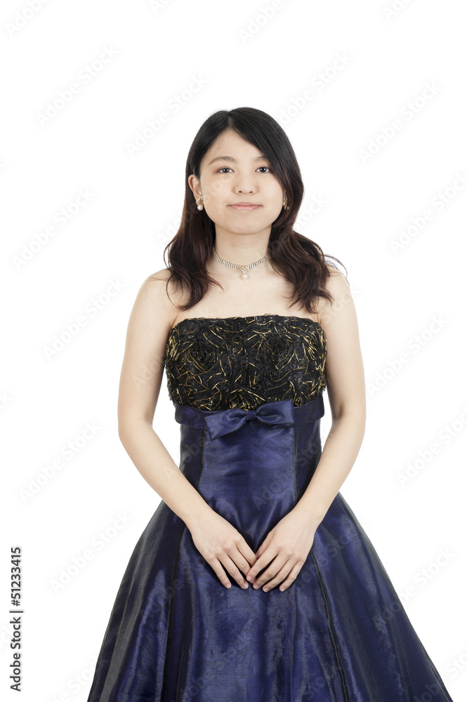 young azian woman in evening dress, isolated on white young azian woman in evening dress, isolated on white