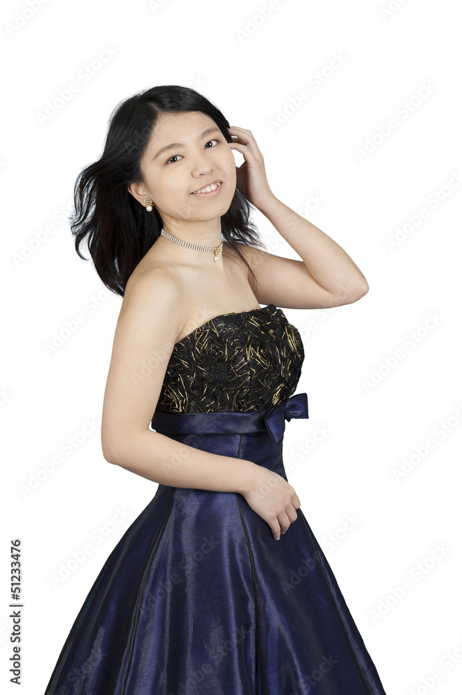 young asian woman in evening dress, isolated on white young asian woman in evening dress, isolated on white