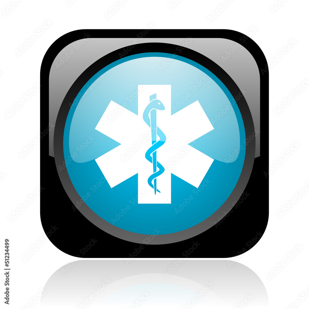 caduceus black and blue square web glossy icon caduceus black and blue square web glossy icon