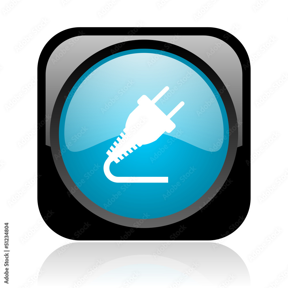 plug black and blue square web glossy icon plug black and blue square web glossy icon