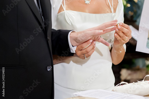 Bild auf Leinwand Wedding ring exchange.
