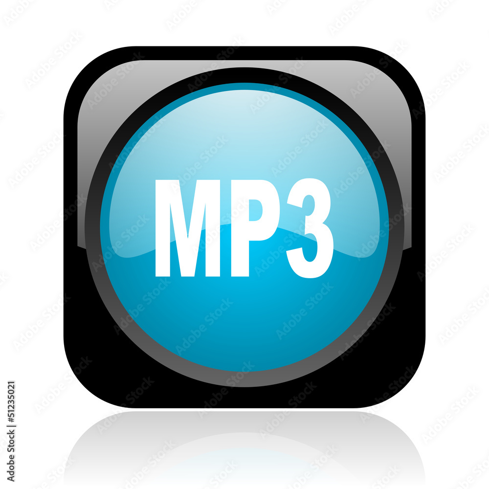 mp3 black and blue square web glossy icon mp3 black and blue square web glossy icon