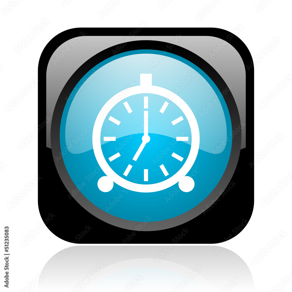 alarm clock black and blue square web glossy icon alarm clock black and blue square web glossy icon