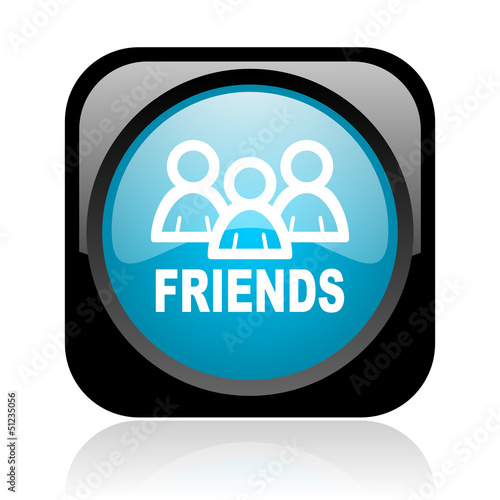 friends black and blue square web glossy icon