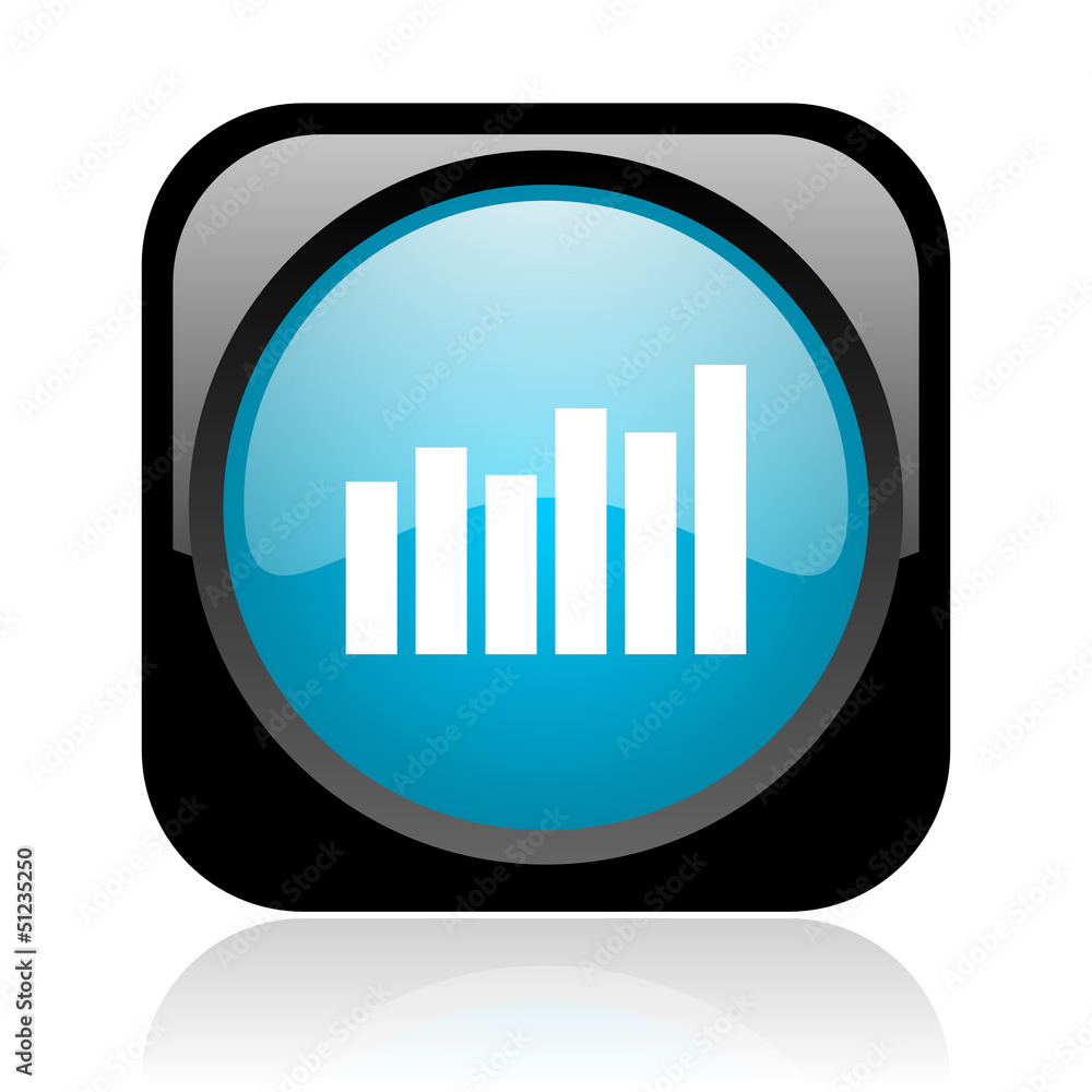 bar graph black and blue square web glossy icon bar graph black and blue square web glossy icon