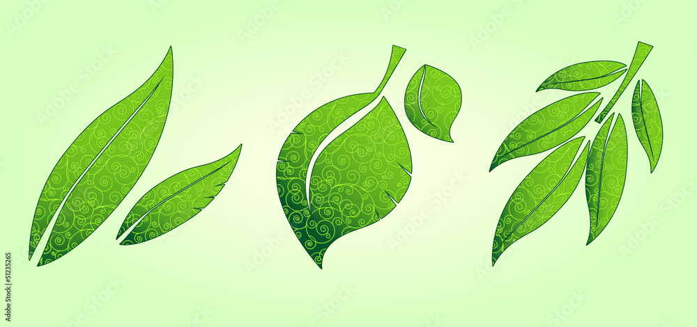 Three ornate leaves icons Three ornate leaves icons