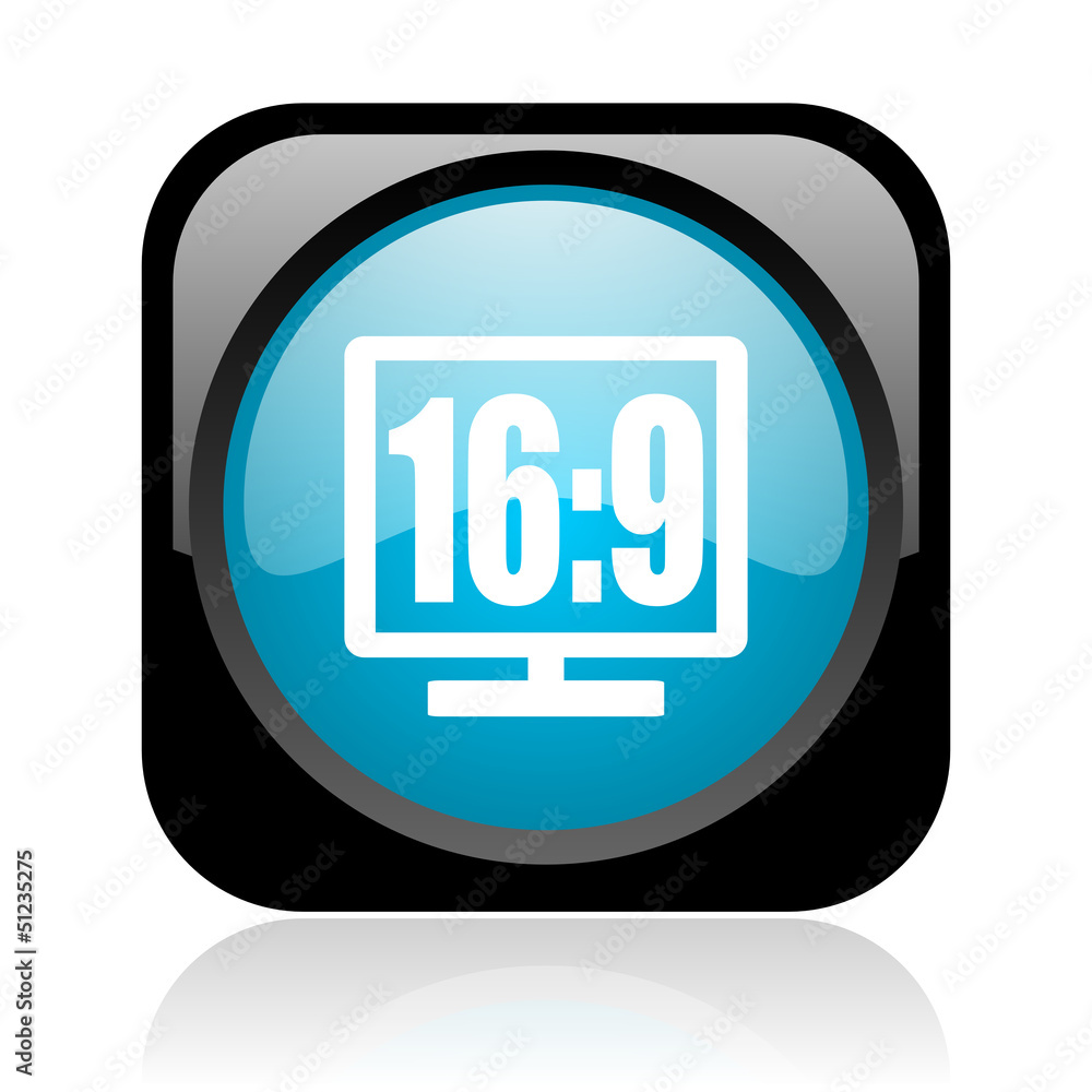 16 9 display black and blue square web glossy icon 16 9 display black and blue square web glossy icon