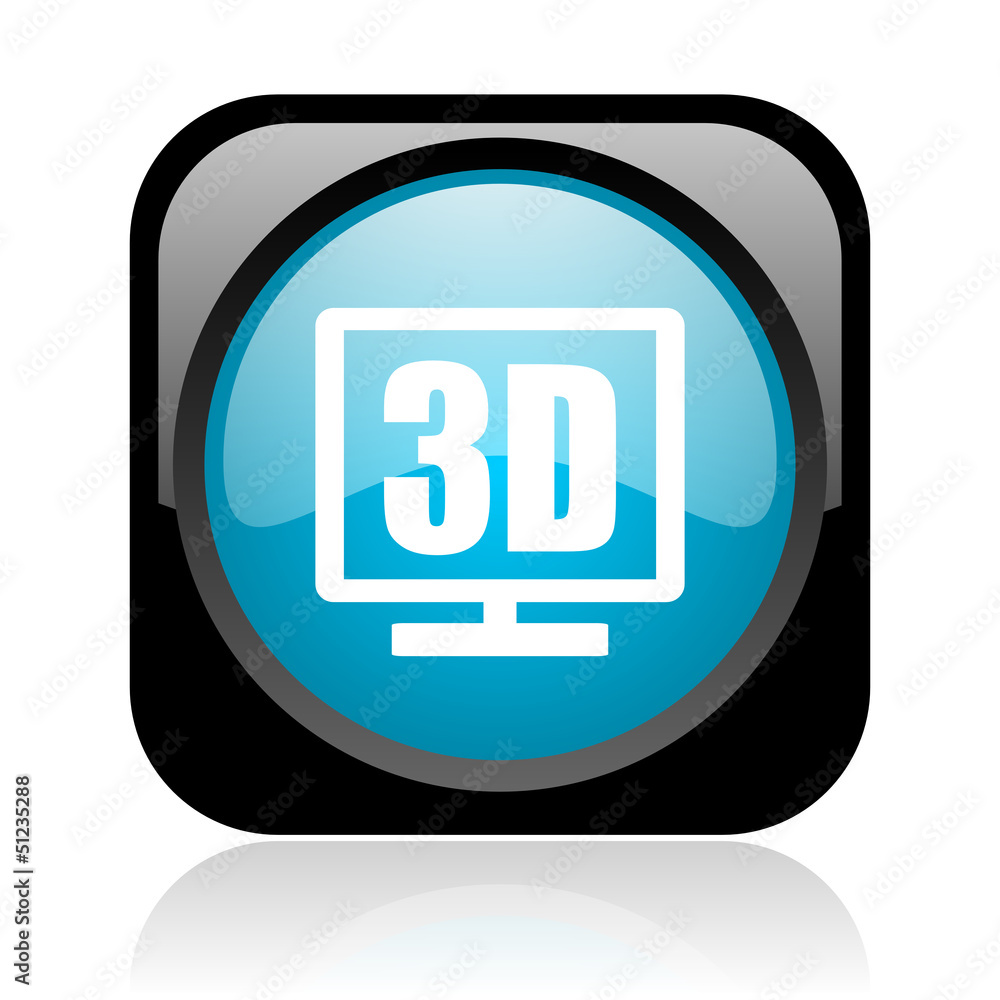 3d display black and blue square web glossy icon 3d display black and blue square web glossy icon