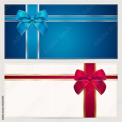 Gift Voucher (coupon or invitation) template with bow (ribbons)