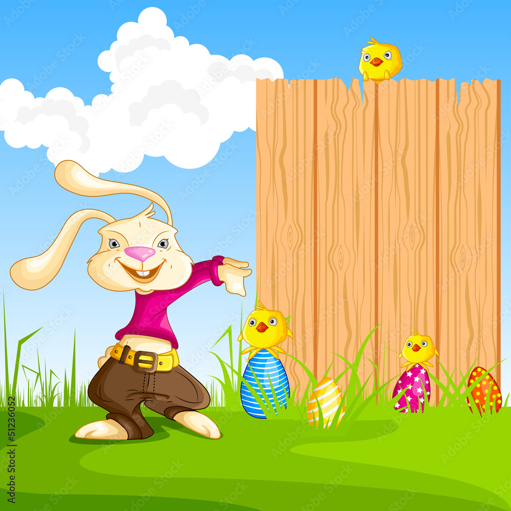 Fototapeta premium Bunny showing Blank Board