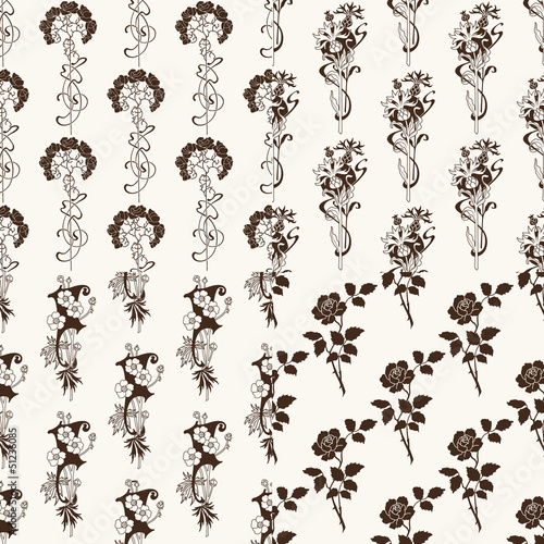 Set of vector seamless floral background