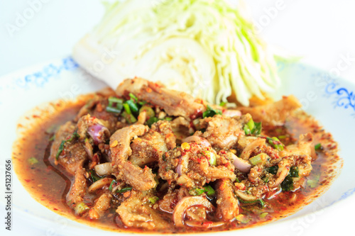 Spicy Thai pork Salad or Nam-Tok