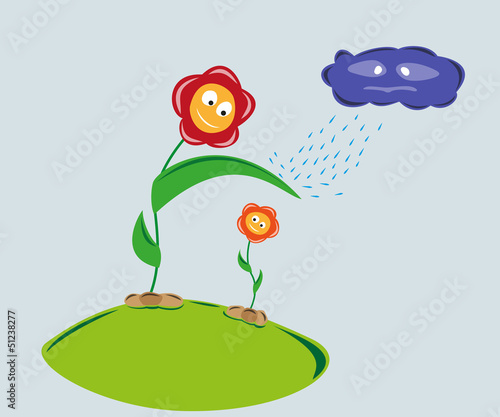 strong flower protect weaker flower against rainy cloud