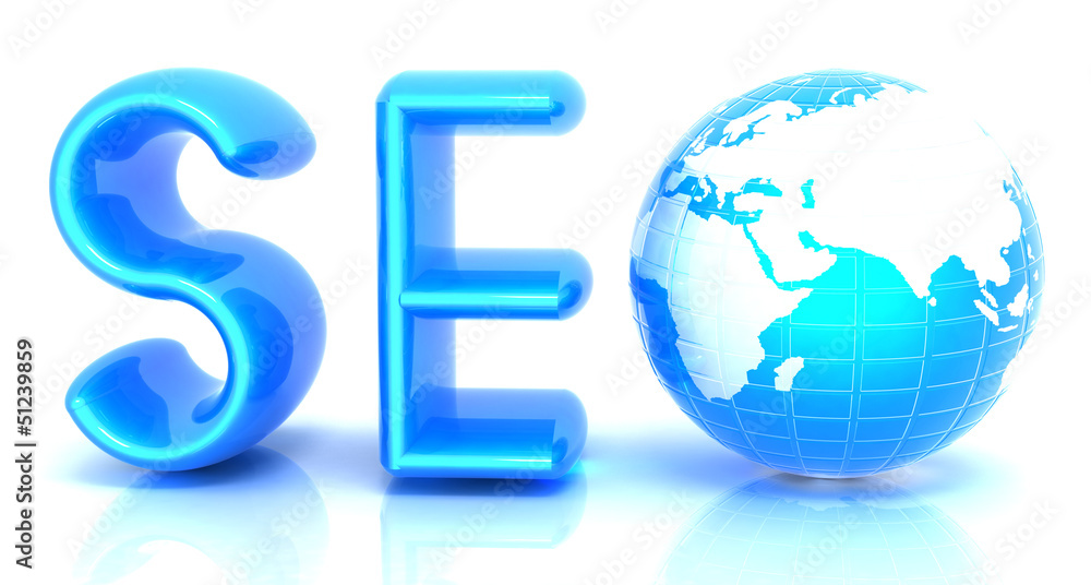3d illustration of text 'SEO' with earth globe, symbol 3d illustration of text 'SEO' with earth globe, symbol