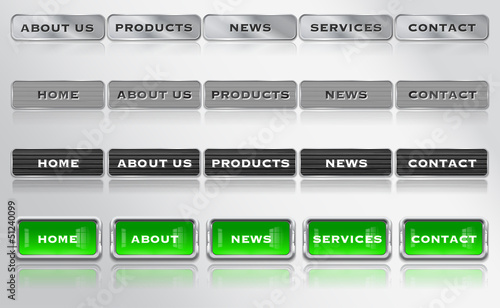 Metallic and glossy website design bar, menu elements