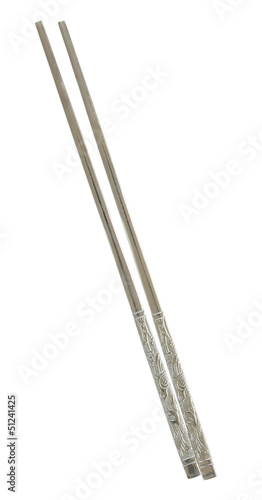 metal chopsticks isolated on white with clipping path