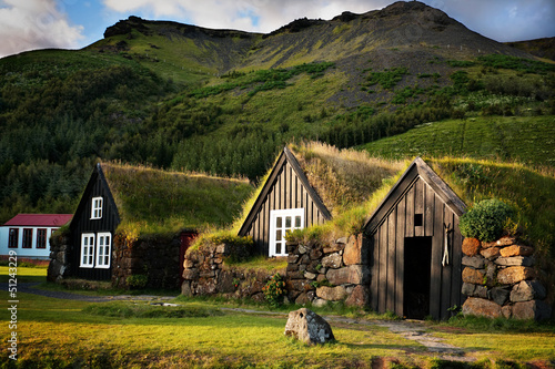 Traditional Icelandic Turf Houses near Skógar photo
