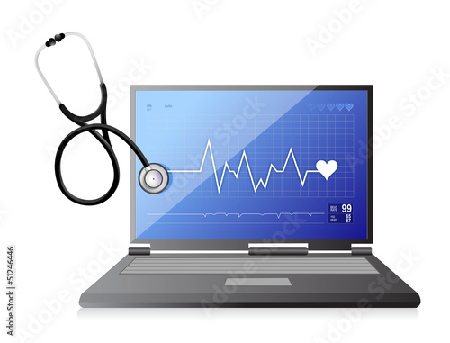 modern medical app laptop with a Stethoscope