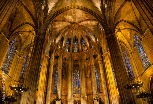 Stained Glass Windows Altar Gothic Catholic Barcelona Cathedral