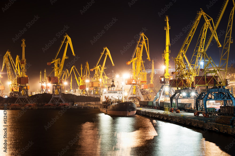 Port and ship at night