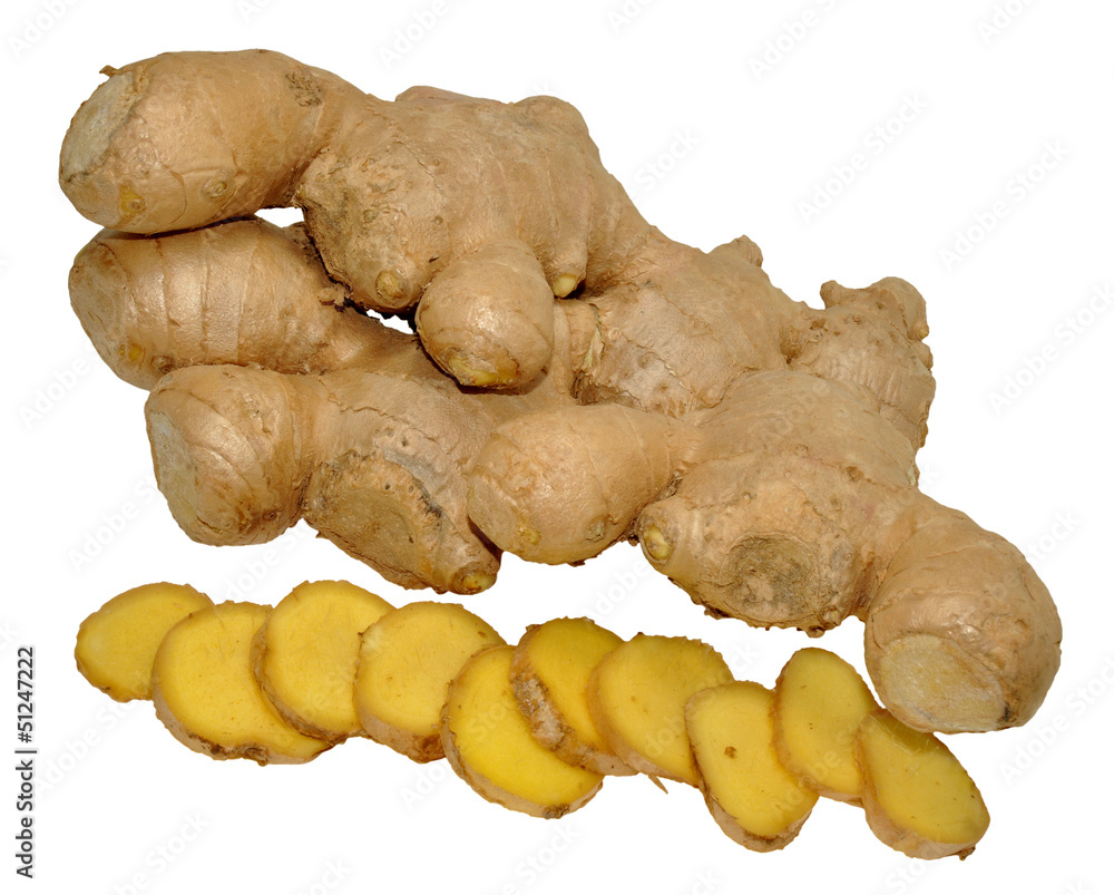 Whole And Sliced Ginger Root Whole And Sliced Ginger Root