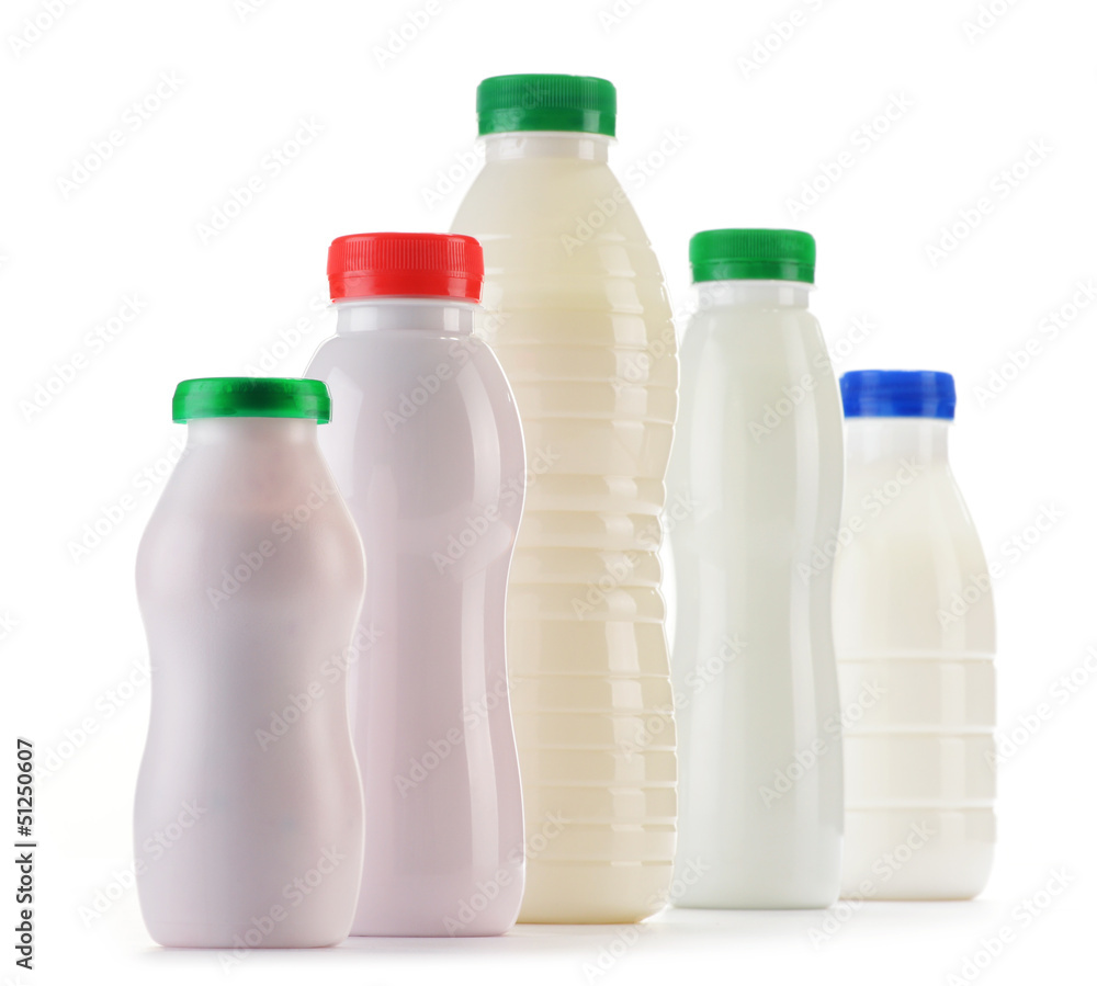 Composition with plastic bottles of milk products Composition with plastic bottles of milk products
