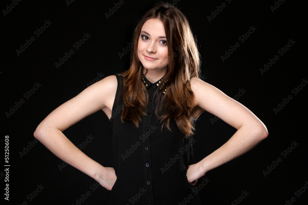 portrait of young woman party clothes studs collar portrait of young woman party clothes studs collar