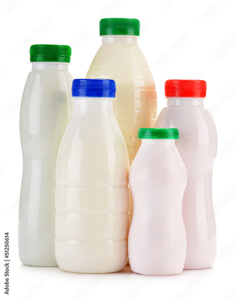 Composition with plastic bottles of milk products Composition with plastic bottles of milk products