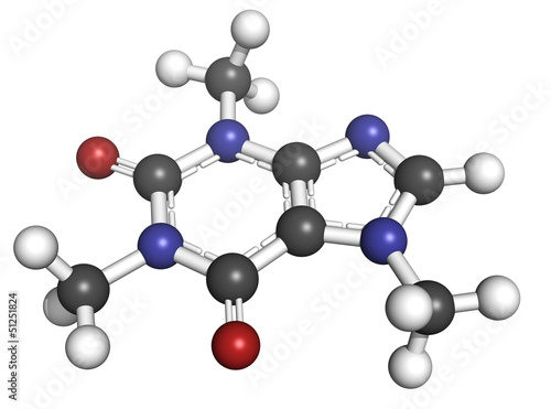 Fotografija Caffeine, molecular model.
