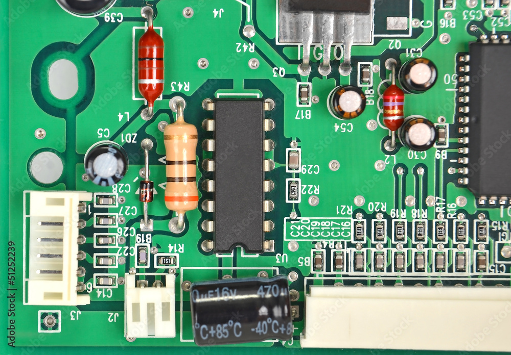 Close up of a printed green computer circuit board Close up of a printed green computer circuit board