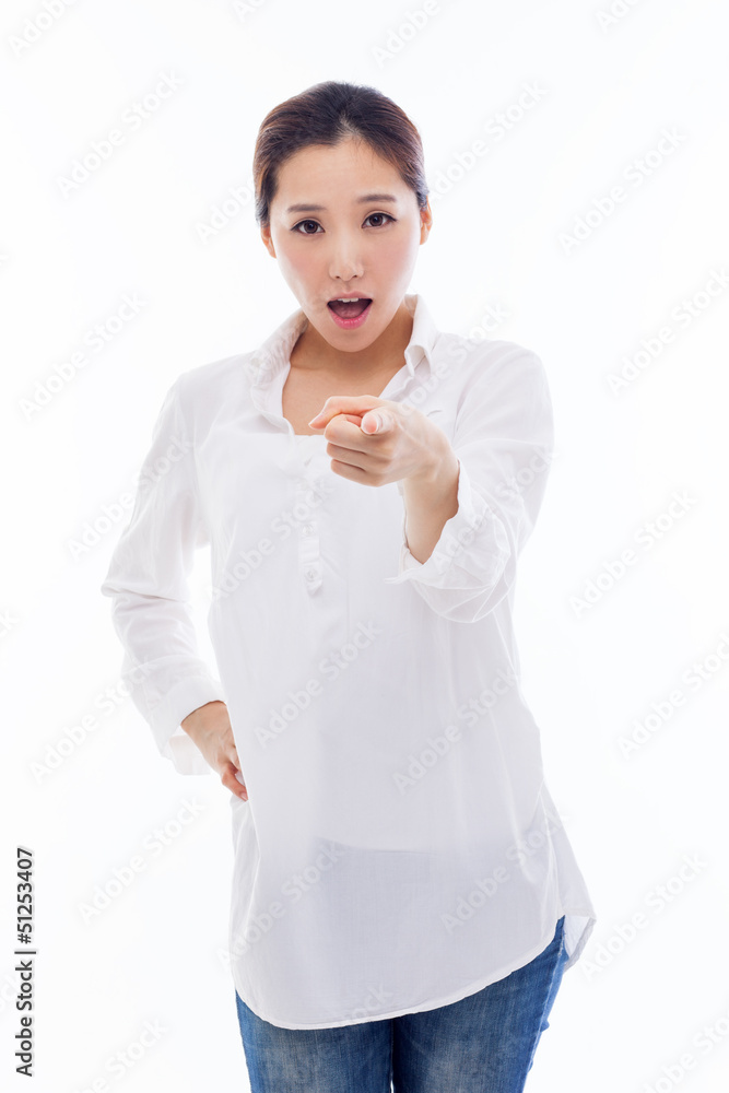 Young Asian woman pointing you Young Asian woman pointing you
