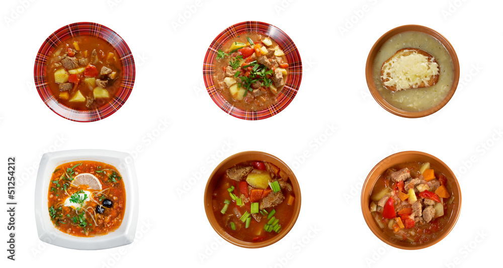 russian traditional soups. collage russian traditional soups. collage