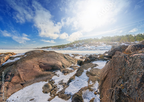 Rocky seashore at winter